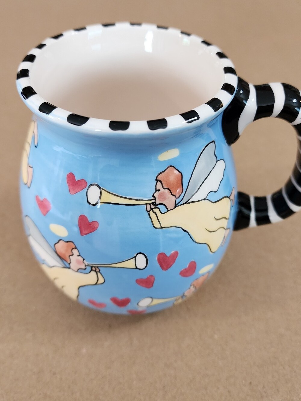 Vintage Patricia Dupont Mug Hand Painted Angel's Heart Art Pottery Coffee Exc